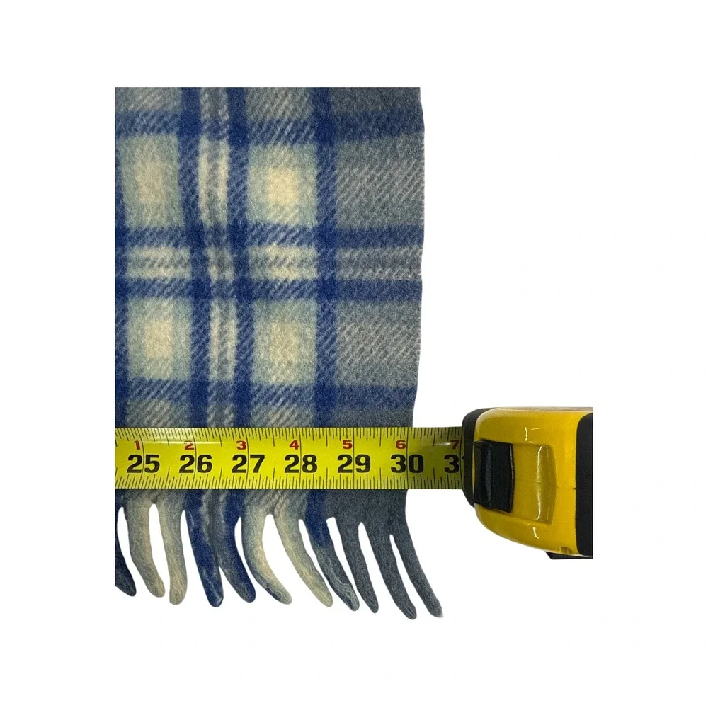 VTG Royal Scot 100% Wool Plaid Lap Blanket Gray Blue Made Great Britain